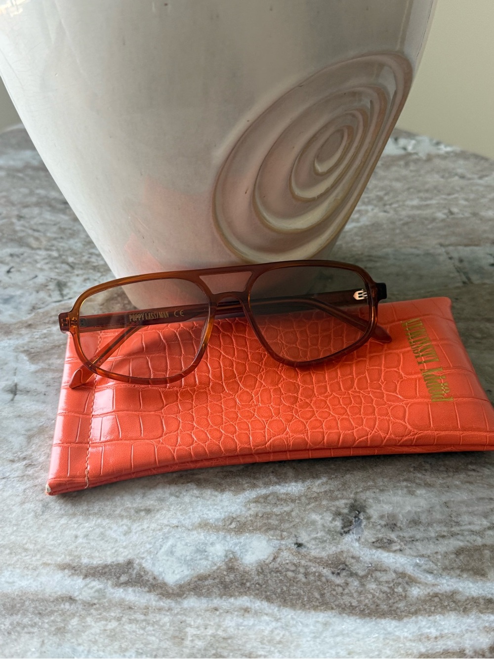 Poppy Lissiman Amber Aviator Sunglasses with Orange Case